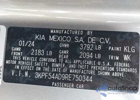 2024 Kia Forte Gt-Line из США, поврежденный, VIN 3KPF54AD9RE750344